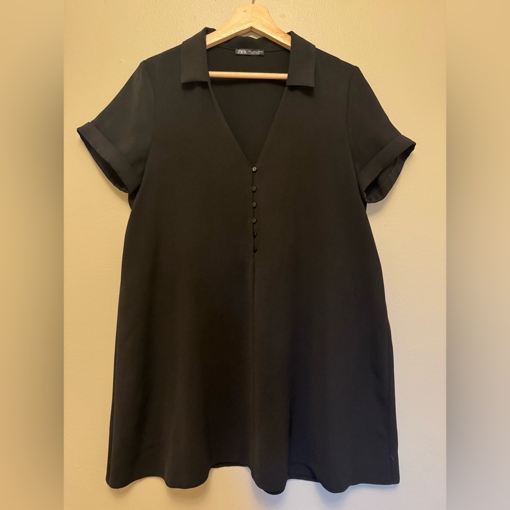 Zara Black Collared Shift Dress